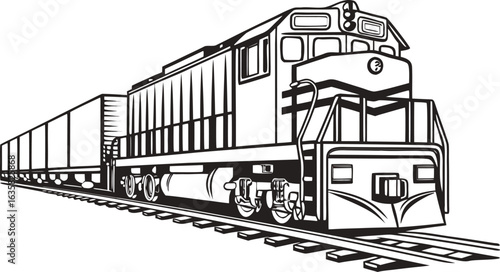 Realistic Modern Train Locomotive Illustration on White Background. Detailed Passenger Train Side View with Accurate Proportions. High Quality Train Locomotive Artwork for Transportation Themes