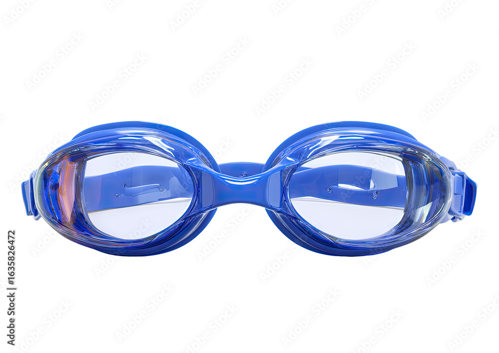 Fototapeta premium Bright blue swimming goggles, clear lenses