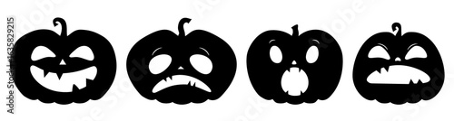 Wallpaper Mural Collection of funny Halloween pumpkins with various emotions - happy, sad, amazed and angry.  Jack o'lanterns - black shadows shapes. Illustration on transparent background Torontodigital.ca