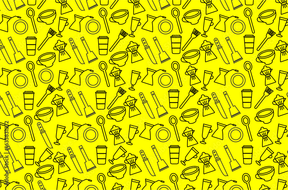 Obraz premium Doodle kitchen utensil seamless pattern. Doodle kitchen utensil icons seamless pattern. Vector kitchen utensil icons. Set of kitchen utensil icons collection.