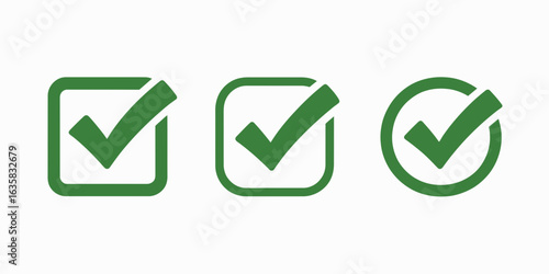 Green Check Mark Icons – Verified, Completed, Approved Symbols

