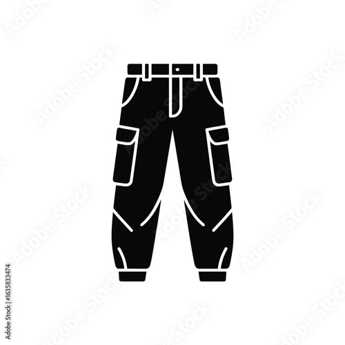 Black cargo pants icon with multiple pockets