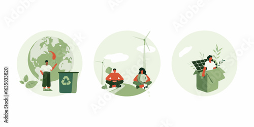 People embracing sustainable living and renewable energy sources