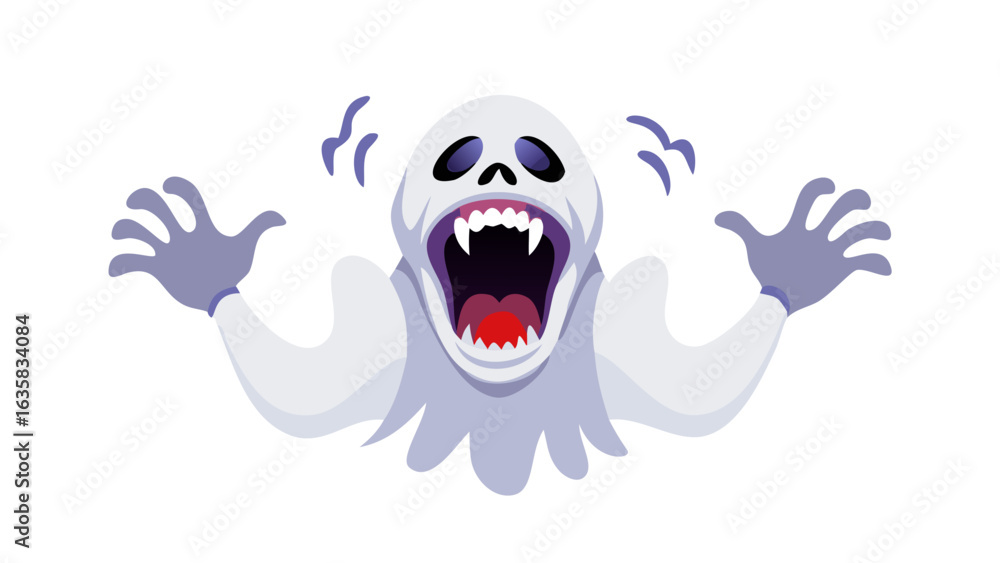 Naklejka premium Scary ghost with open mouth and sharp teeth