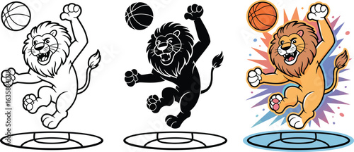 Energetic lion playing basketball with enthusiasm and joy