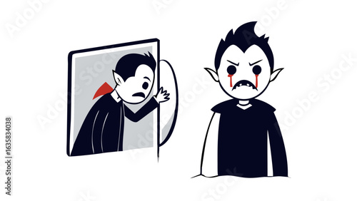 Vampire cries seeing his reflection in a mirror