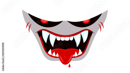 Fierce vampire face with sharp fangs and red eyes