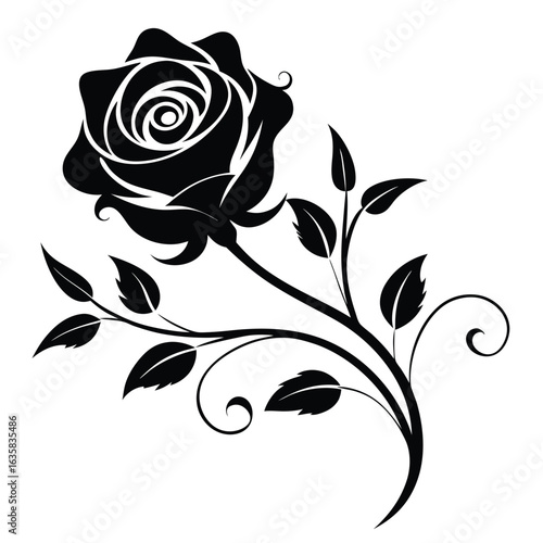 Vector art of black rose isolated on white background
