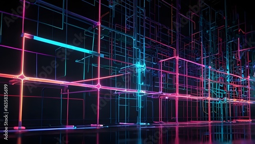 Neon Neural Grid – Digital Connections in Motion