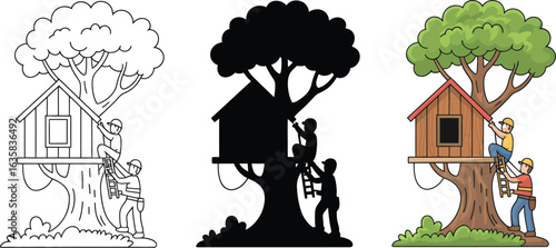 Builders construct charming treehouse, fostering childhood dreams and adventure