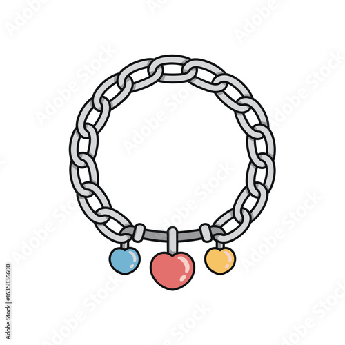 Chunky silver chain bracelet with heart and gem charms