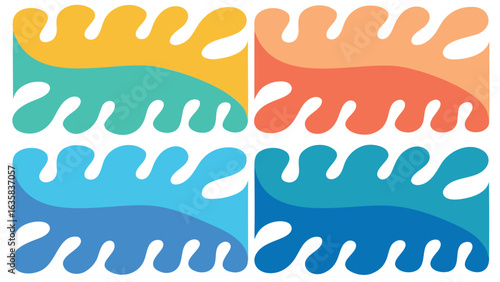 Four panels displaying colorful wavy patterns against a white background design element concept
