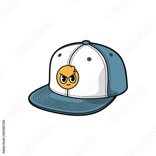 Cartoon snapback hat with angry emoji design