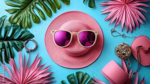 SALE typography overlay on fashion flat lay with trendy accessories.