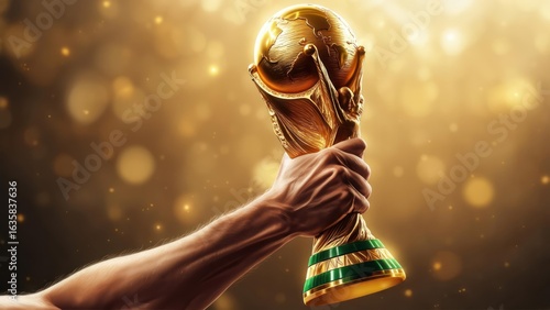 Hand holding golden trophy