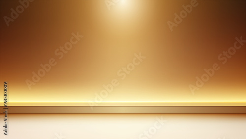luxury background stage with bright spotlight in golden brown studio elegant shelf illuminated for product display modern showroom presentation and stylish branding concept photography
