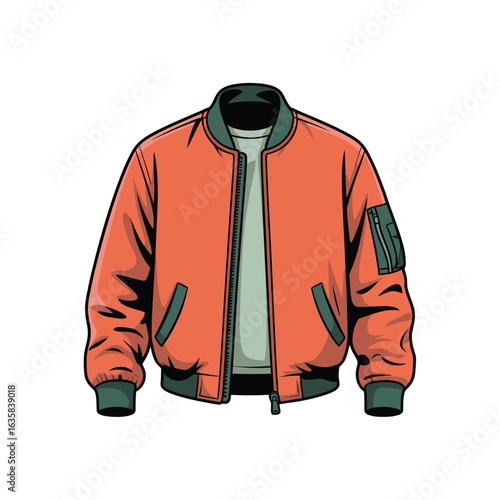 Orange bomber jacket with zipper and pockets