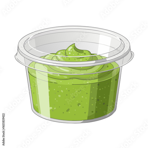 Wasabi sauce in a transparent portion container