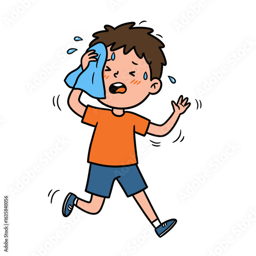 little boy sweating