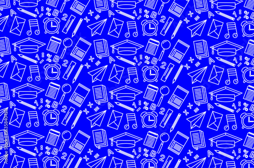Seamless pattern of back to school with icon symbols. Seamless pattern of school supplies. Doodles education. Perfect for backdrop, wrapping paper, theme, digital design, wallpaper and other needs.