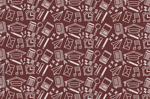 Seamless pattern of back to school with icon symbols. Seamless pattern of school supplies. Doodles education. Perfect for backdrop, wrapping paper, theme, digital design, wallpaper and other needs.