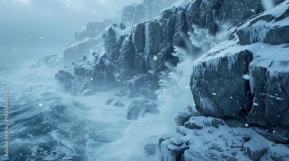 custom made wallpaper toronto digitalRocky coastal cliffs in winter during a heavy snowstorm
