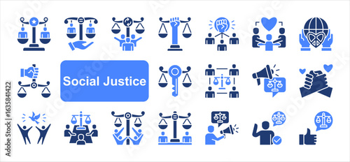 Social Justice icon collection set. Dignity, Equality, Justice, Empowerment, Solidarity, Rights, Opportunity, Diversity, Unity, Community.