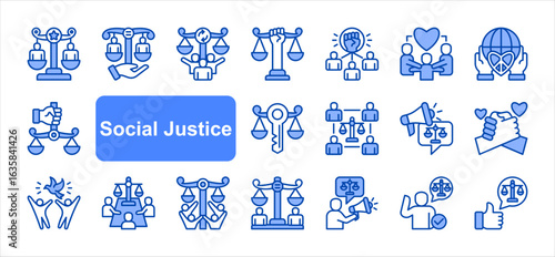 Social Justice icon collection set. Dignity, Equality, Justice, Empowerment, Solidarity, Rights, Opportunity, Diversity, Unity, Community.