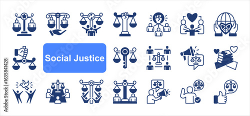 Social Justice icon collection set. Dignity, Equality, Justice, Empowerment, Solidarity, Rights, Opportunity, Diversity, Unity, Community.