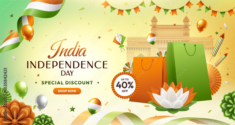 Fototapeta premium Patriotic Advertising Composition for India Independence Day Sales