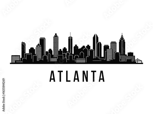 Atlanta Cityscape Silhouette: A minimalist silhouette of Atlanta's iconic skyline, captured in elegant black and white, showcasing the city's architectural wonders against a simple, clean backdrop.