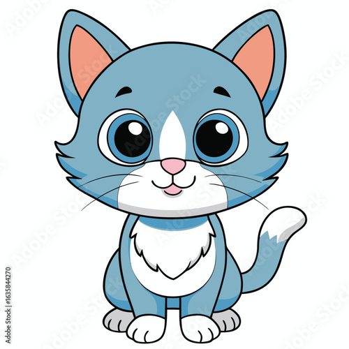 Vászonkép Vector art of cute blue cartoon kitten with big eyes, isolated on white backgrou