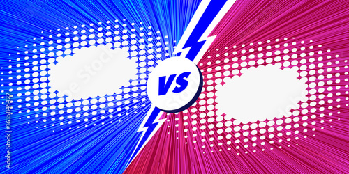 Versus card 3d style on halftone background blue pink color. Fact checking or easy compare evidence. Concept illustration Vector 10 eps