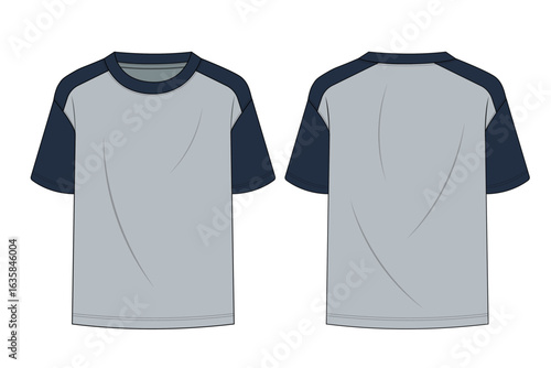 Crew Neck Shoulder Drop T-shirt Technical Illustration, Relax Tee with Cut and Sew shoulder pannel, relaxed fit and a modern, athletic-inspired look Tee