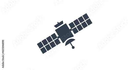 Satellite transmits signal on a white backdrop for global communication