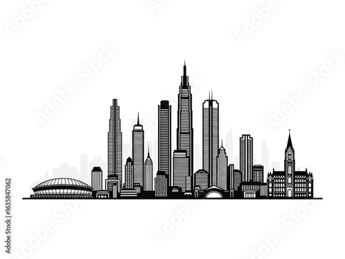 Urban Skyline: A striking silhouette of a modern cityscape stands tall against the sky, capturing the essence of architectural marvel and metropolitan expanse.