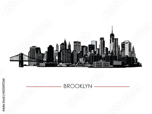 Brooklyn Skyline: The stunning silhouette of Brooklyn's iconic skyline, a testament to architectural grandeur, captured in a modern and artistic design.