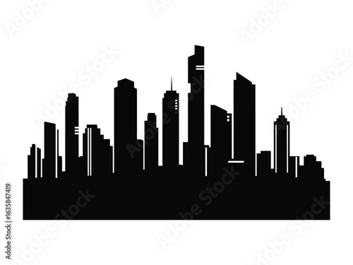 Urban Silhouette: An imposing skyline in silhouette, with soaring skyscrapers, symbolizing progress and the dynamic nature of the modern metropolis.