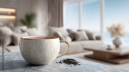 Wallpaper Mural Delicate white ceramic cup with Earl Grey tea in modern minimalist living room Torontodigital.ca