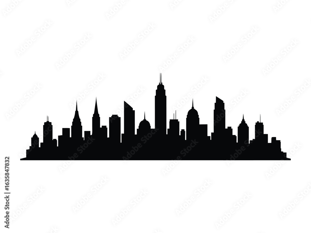 Urban Silhouette: A striking silhouette of a city skyline with diverse architectural styles and heights, creating a graphic visual of urban landscape. Urban Silhouette: A striking silhouette of a city skyline with diverse architectural styles and heights, creating a graphic visual of urban landscape.