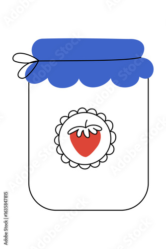 Strawberry Jam jar icon with fruit label isolated on white background.