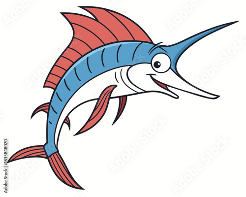 Vector art of cartoon marlin fish isolated on white background