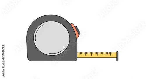 Flat vector tape measure extended on white background for construction work