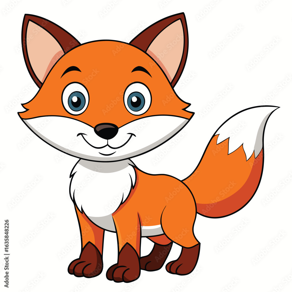 Obraz premium Vector art of cute cartoon fox illustration isolated on white background, a playful and friendly animal character with a bushy tail