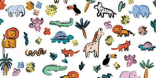 Photography Illustration of wild animals, cartoon childish style, transparent background