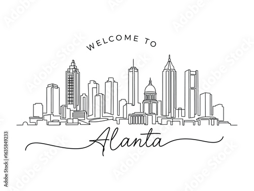 Atlanta Skyline: An elegant line-art portrayal of the Atlanta skyline, welcoming viewers with a simple yet sophisticated design that captures the city's essence.
