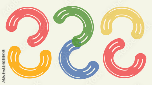Illustration of colorful c shapes aligned in a row with a light beige background color scheme design