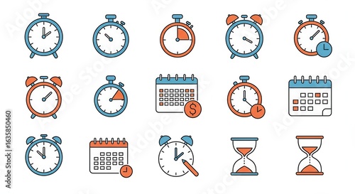 Chronological collection of icons, illustrating the passage of time and scheduling needs