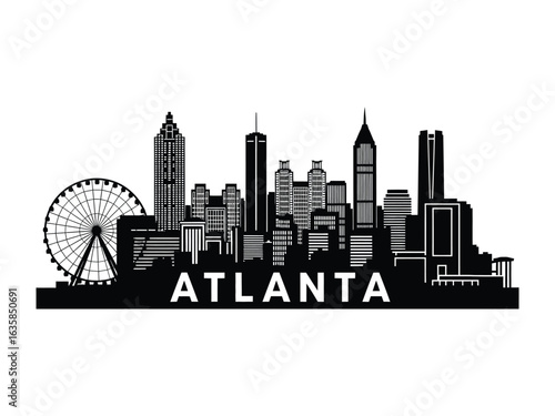 Atlanta Skyline Silhouette: A sleek, graphic representation of Atlanta's iconic skyline, featuring prominent buildings, showcasing architectural marvels. 