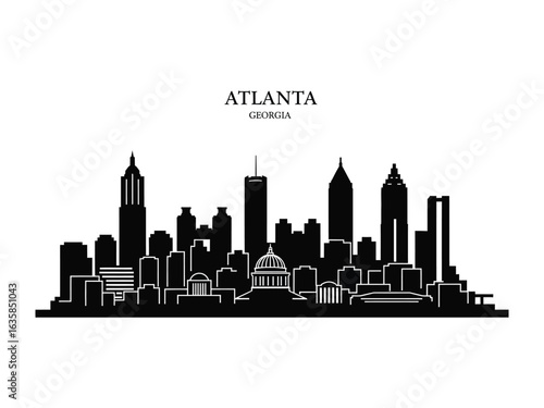 Atlanta Skyline Silhouette: A striking silhouette of the Atlanta skyline, a city defined by architectural marvels and a vibrant urban landscape.